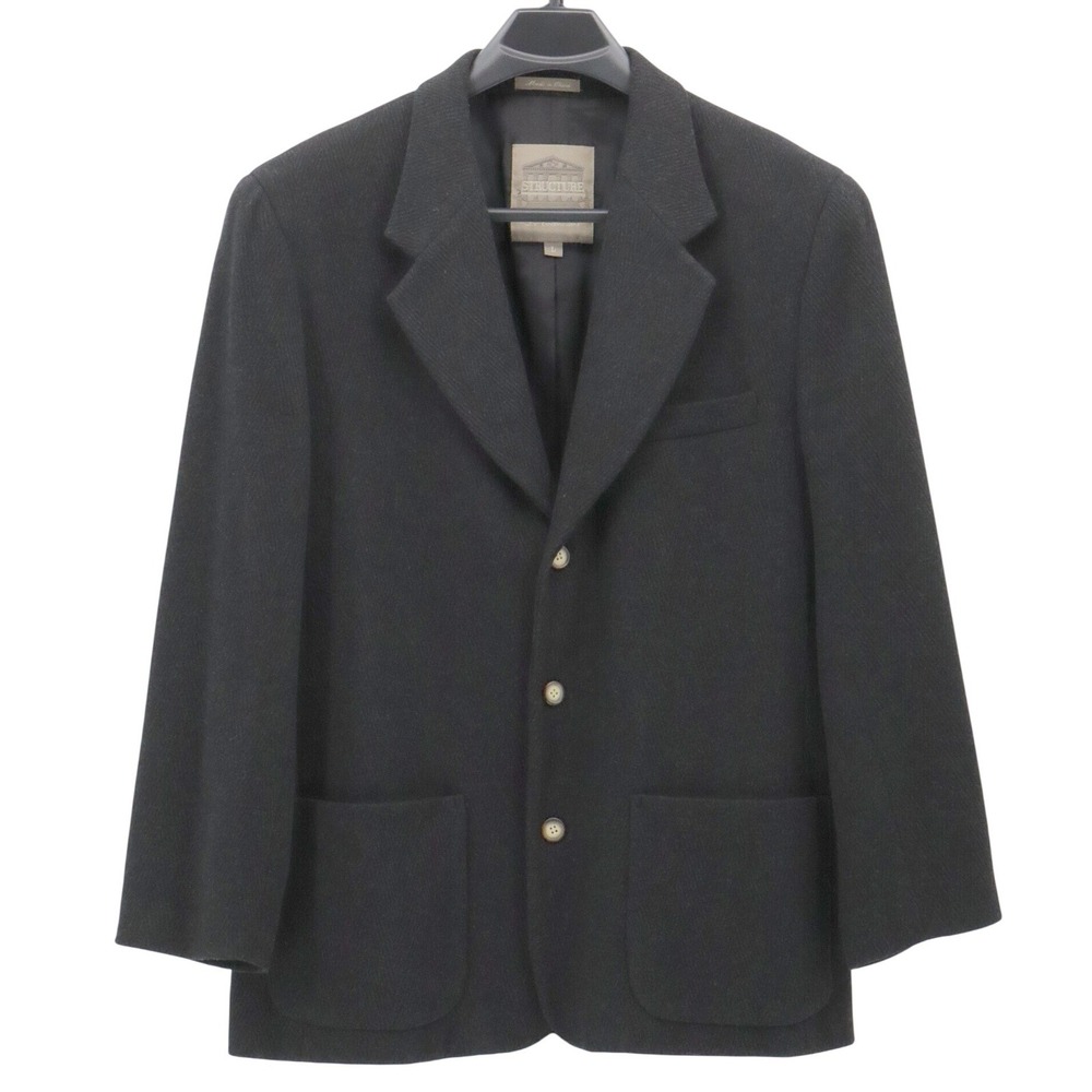 STRUCTURE Le Collezioni Mens Black Wool Blend‎ Blazer Jacket Size Large Italian
